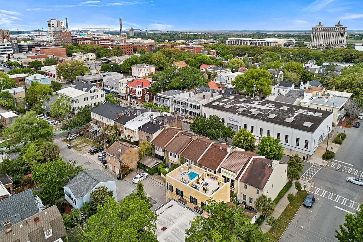 Aerial view of SAV vacation home rentals in Savannah, Georgia